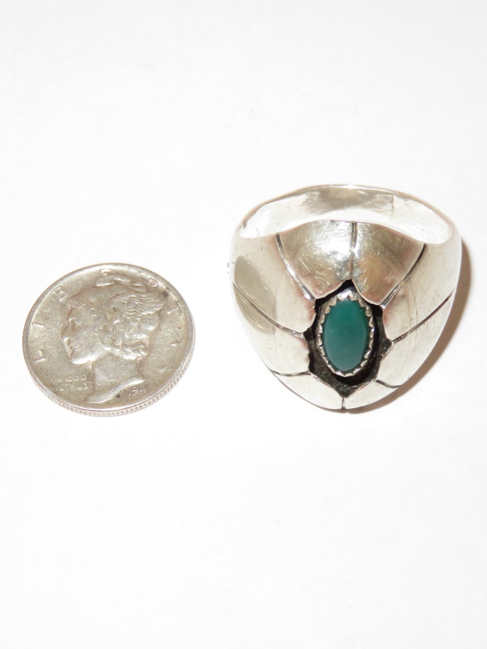 Vintage Sterling Navajo Turquoise Sterling Silver Shadowbox Ring Size 10 3/4 12g